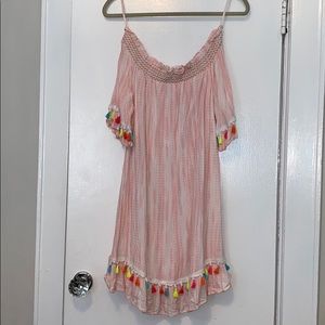Off the shoulder beach cover up with tassels